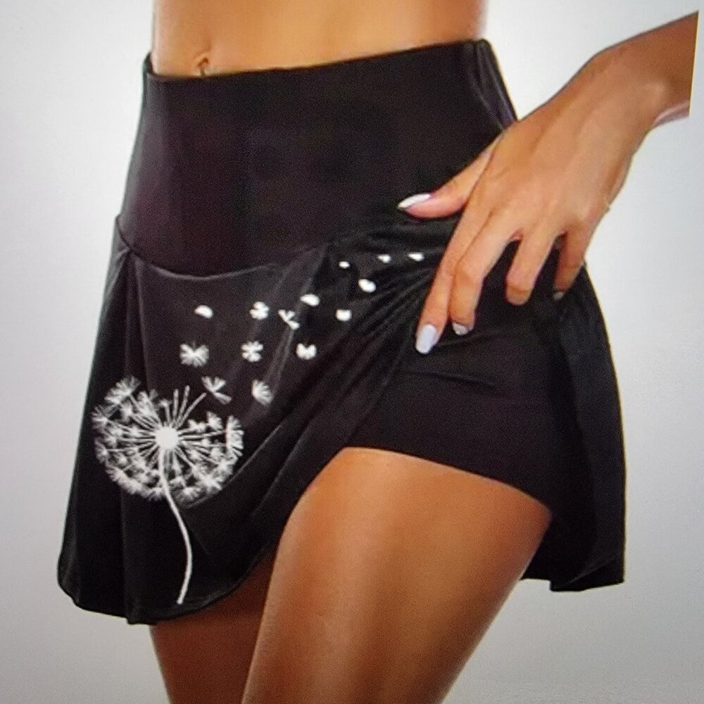 Black with white dandelions Skort